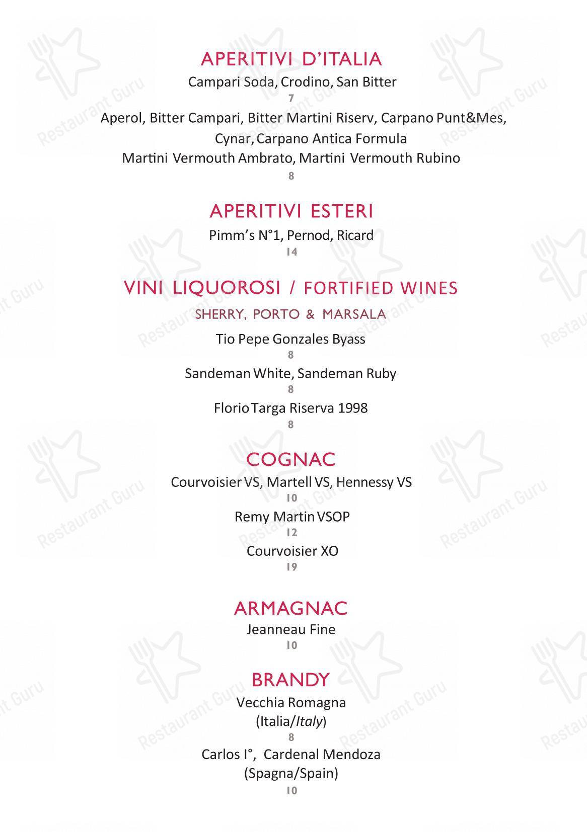 Menu bar per Rossini ristorante