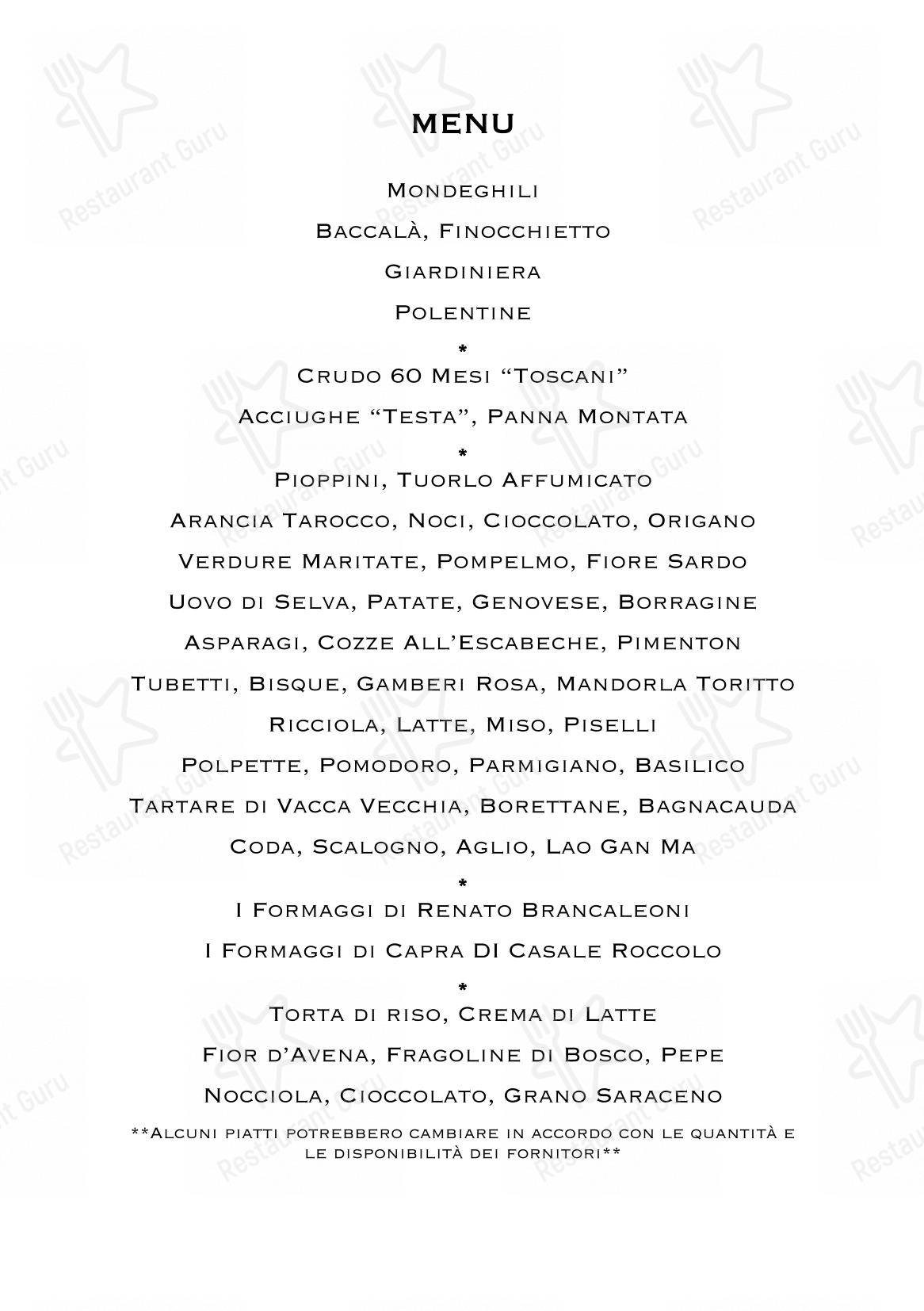 Røst in Milano - Menu bar