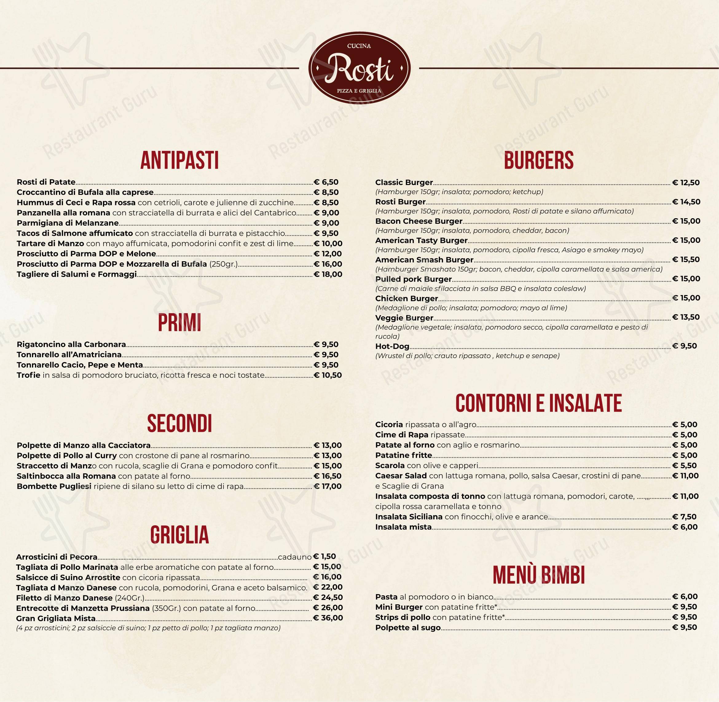 Menu di Rosti al Pigneto Ristorante Pizzeria - 菜单