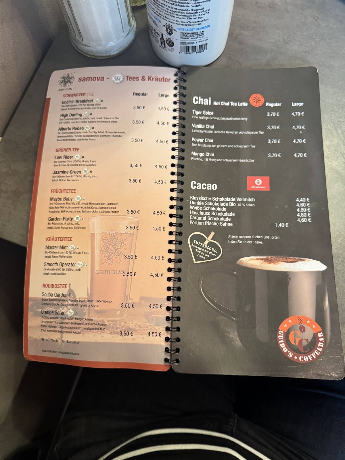 Menu de Guido's Coffeebar