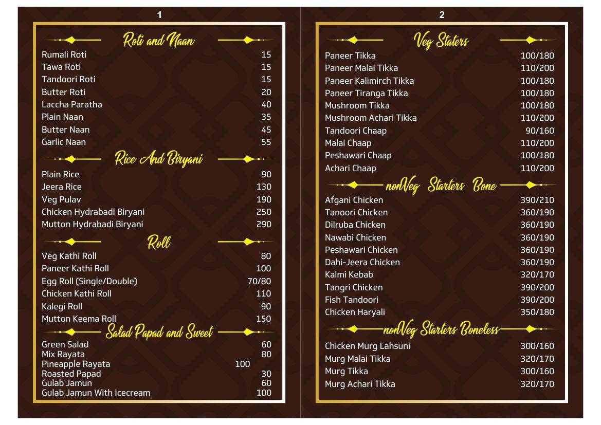 Route 87 Restaurant menu