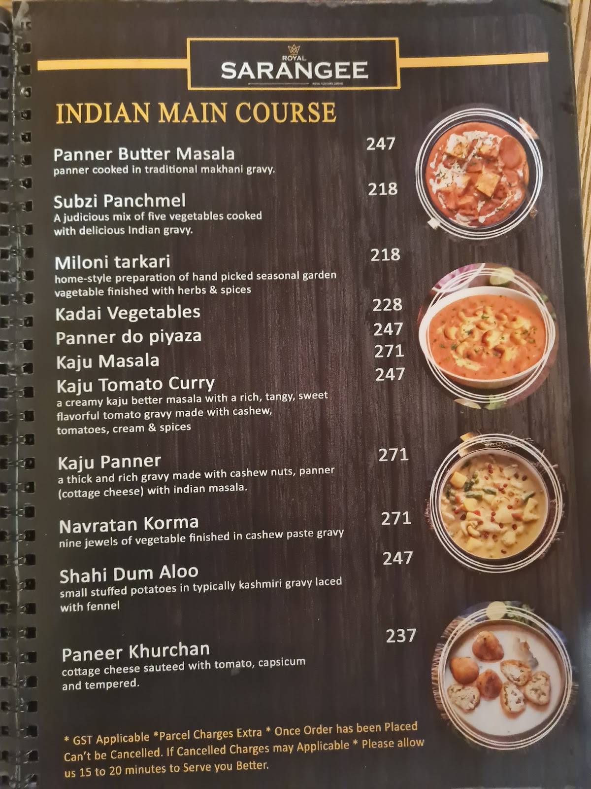 Royal Sarangee Family Restaurant menu