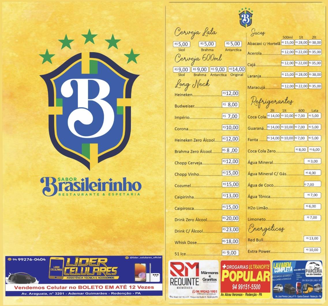 SABOR BRASILEIRINHO RESTAURANTE E ESPETARIA cardápio