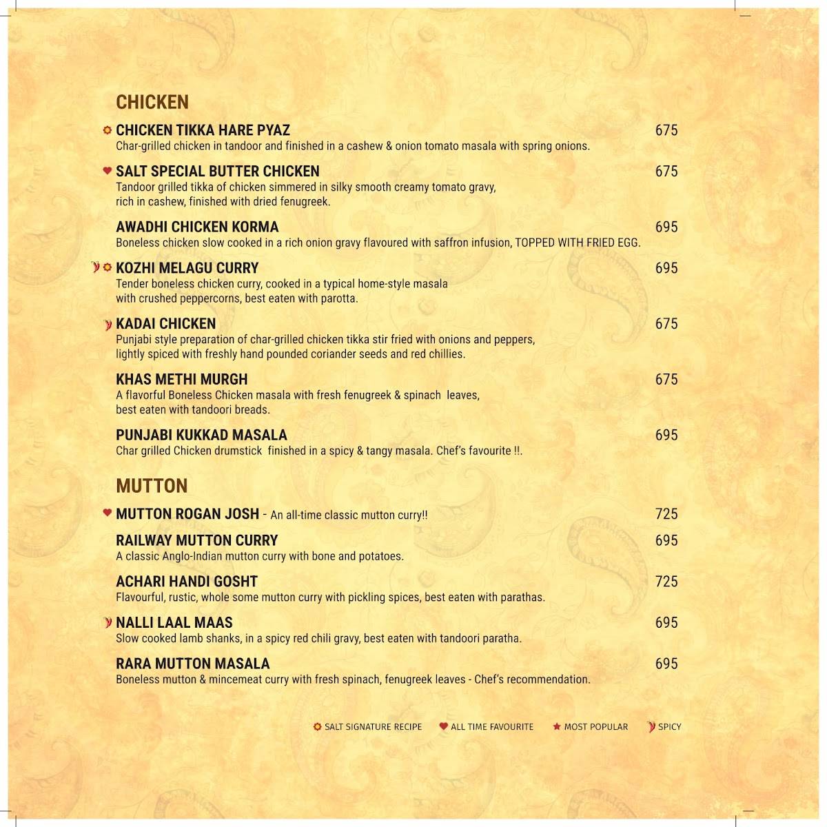 SALT - Indian Restaurant Bar & Grill menu