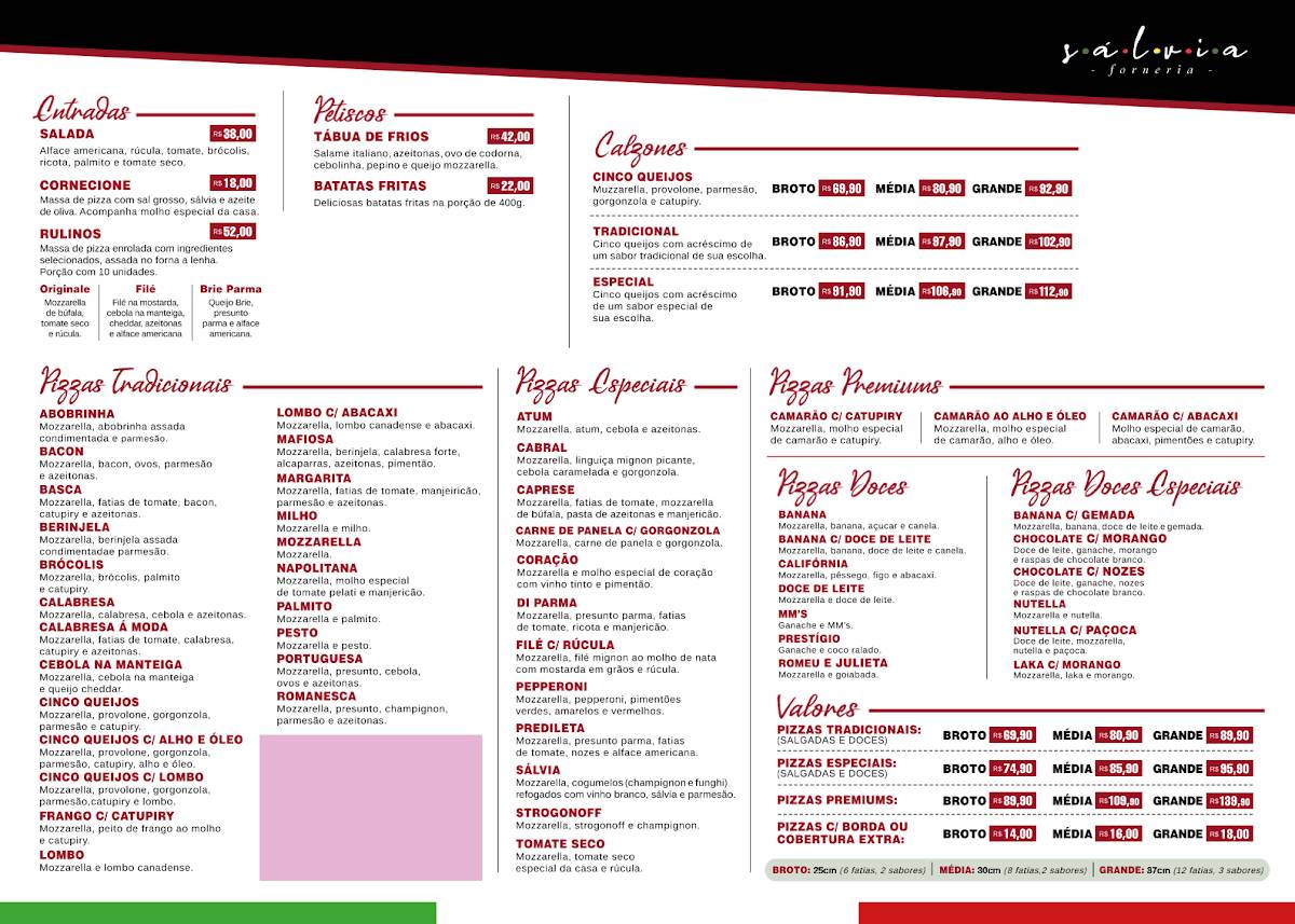 SÁLVIA FORNERIA cardápio