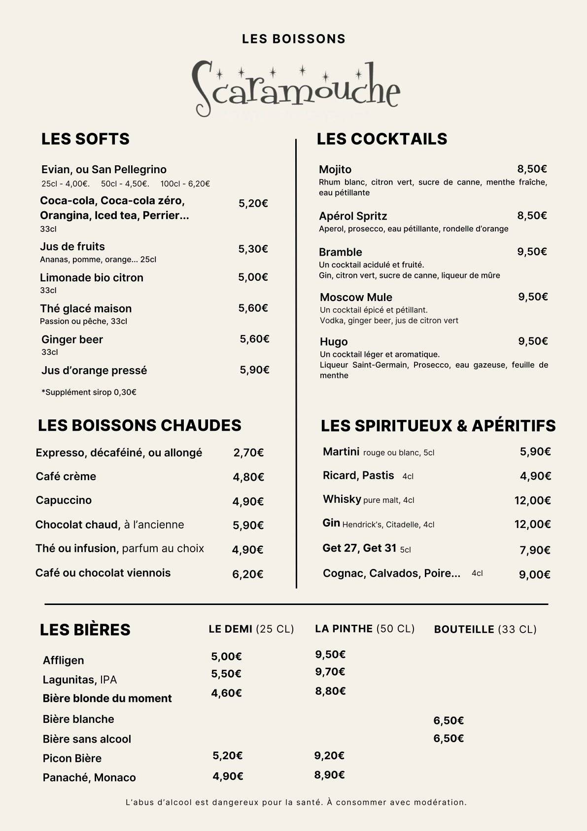 Menu de SCARAMOUCHE