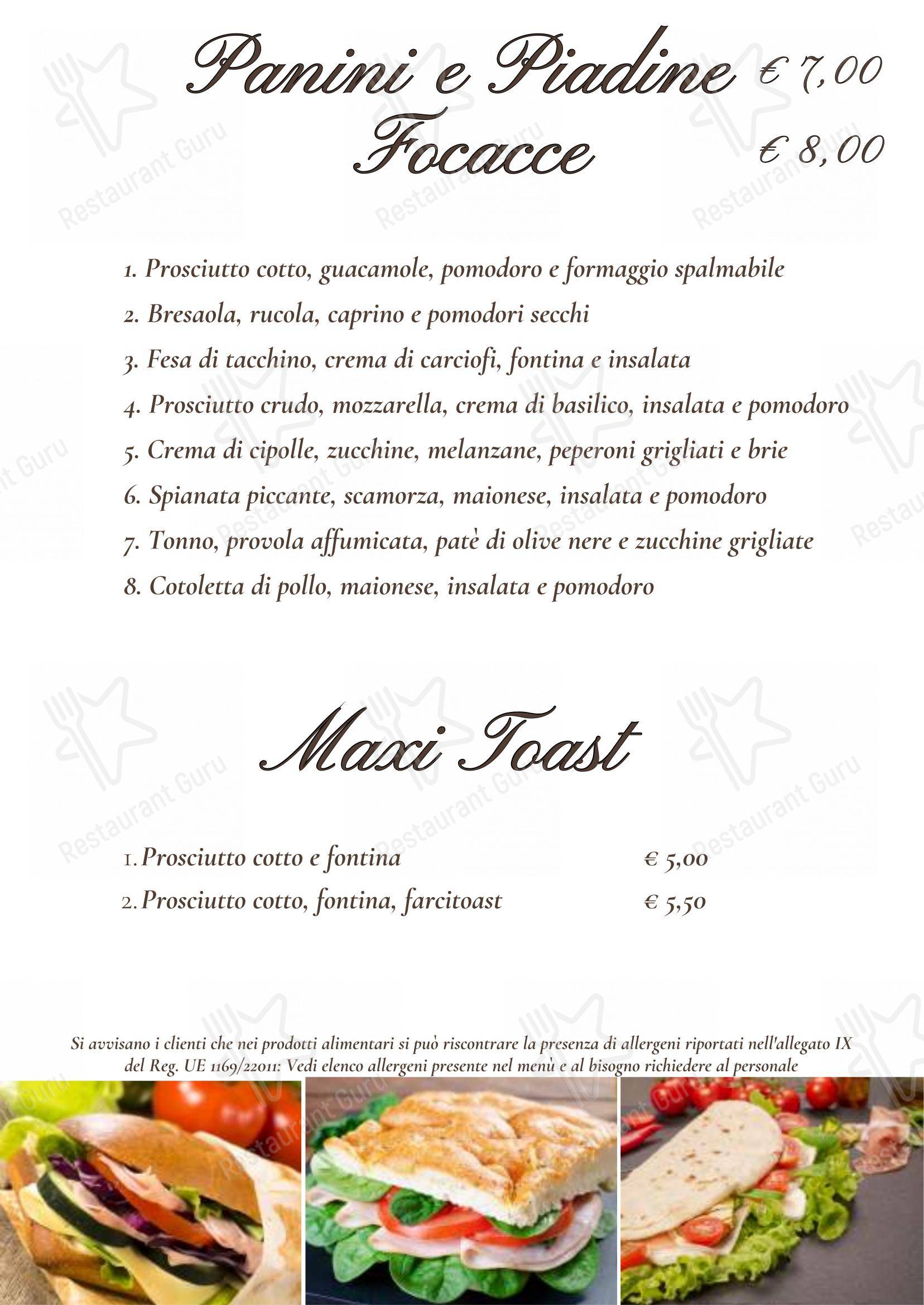 Menu bar per SESAMO, Caffetteria, Panetteria, Colazioni, Pranzi, Aperitivi ristorante