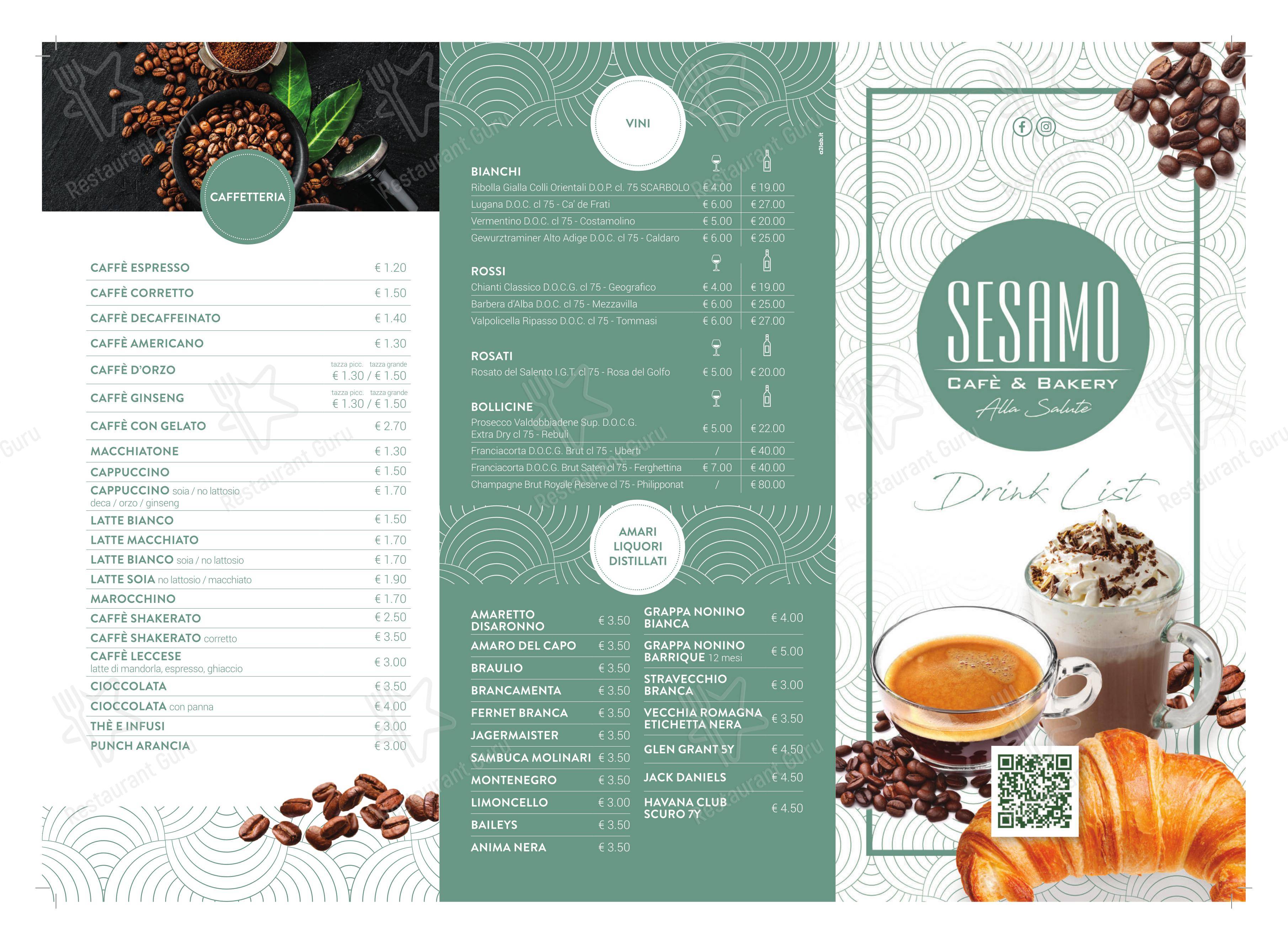 Основное меню per SESAMO, Caffetteria, Panetteria, Colazioni, Pranzi, Aperitivi ristorante