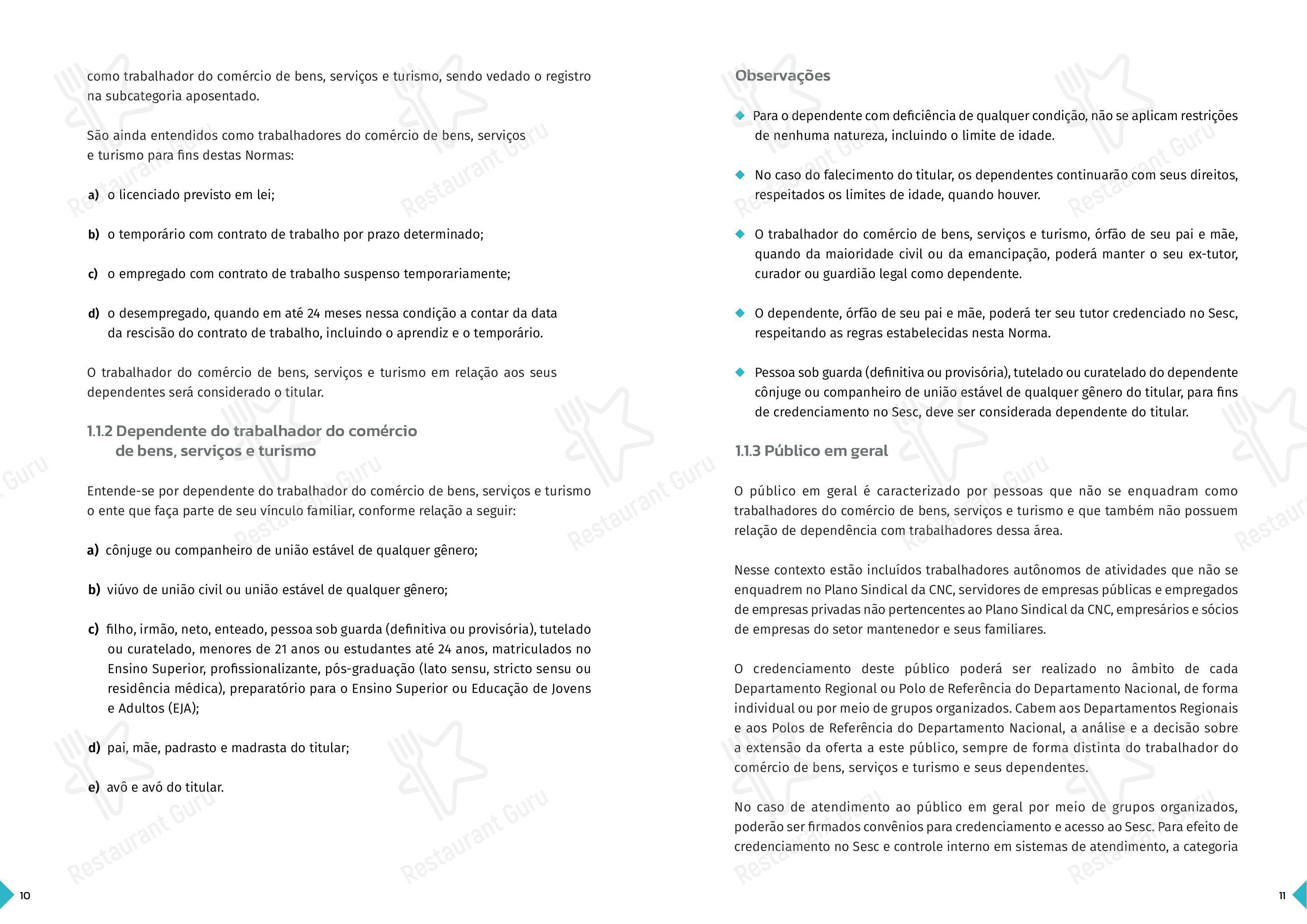 菜单 para SESC Centro Histórico em Porto Alegre