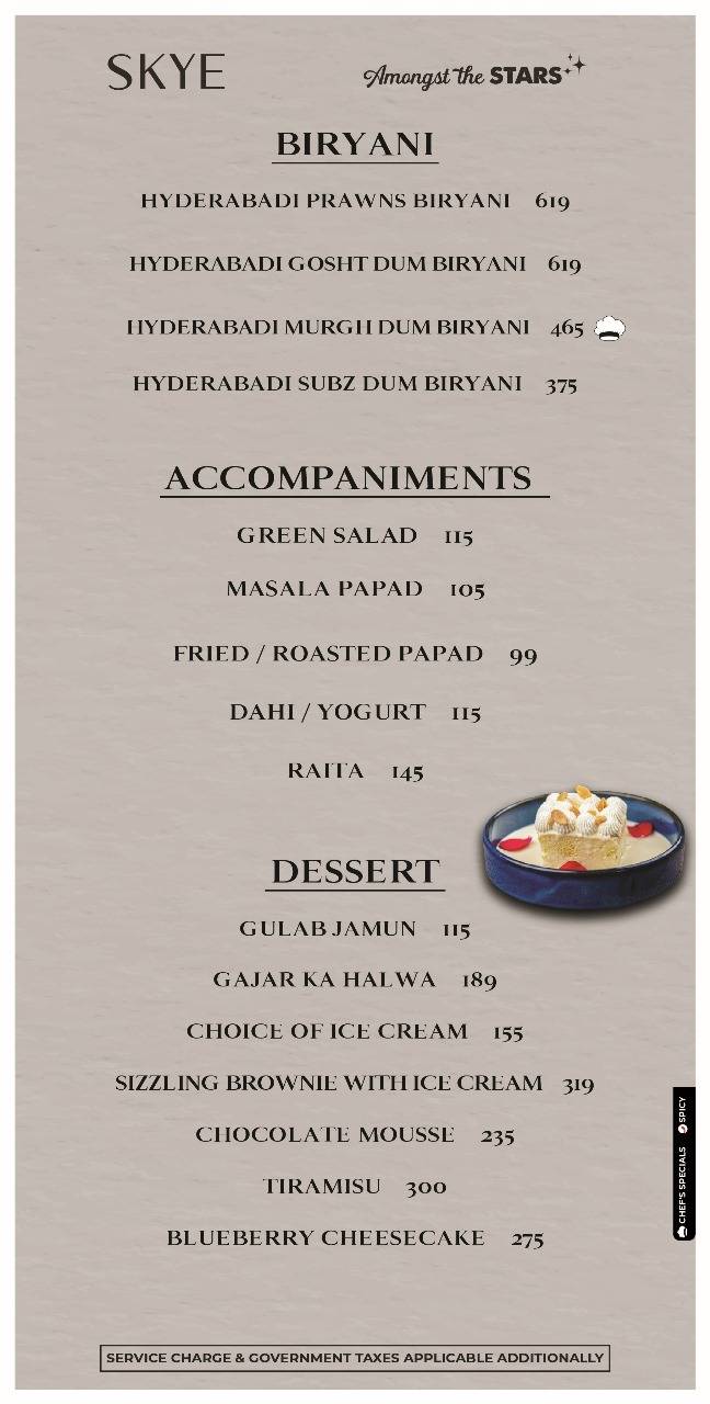 SKYE RoofTop (Magarpatta) menu