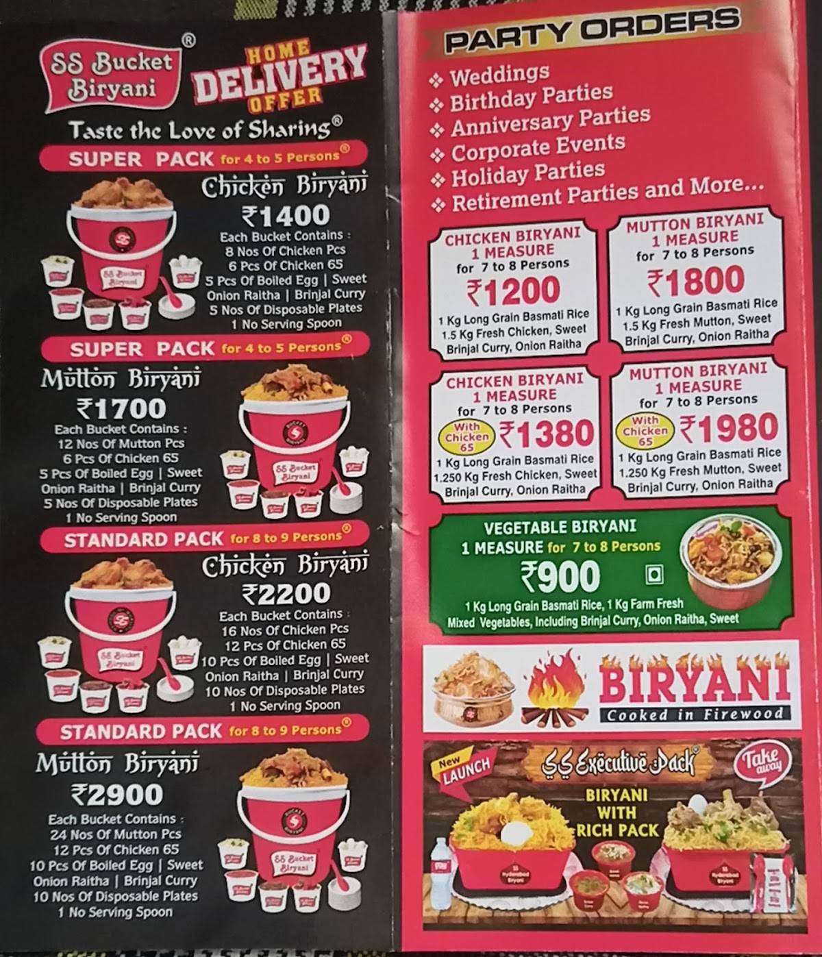 Menu at SS Hyderabad Biryani Coimbatore, India