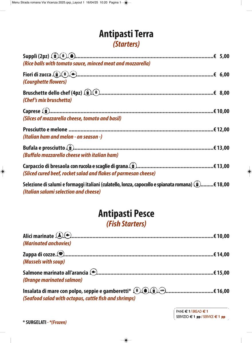 Menu di STRADAROMANA Restaurant 