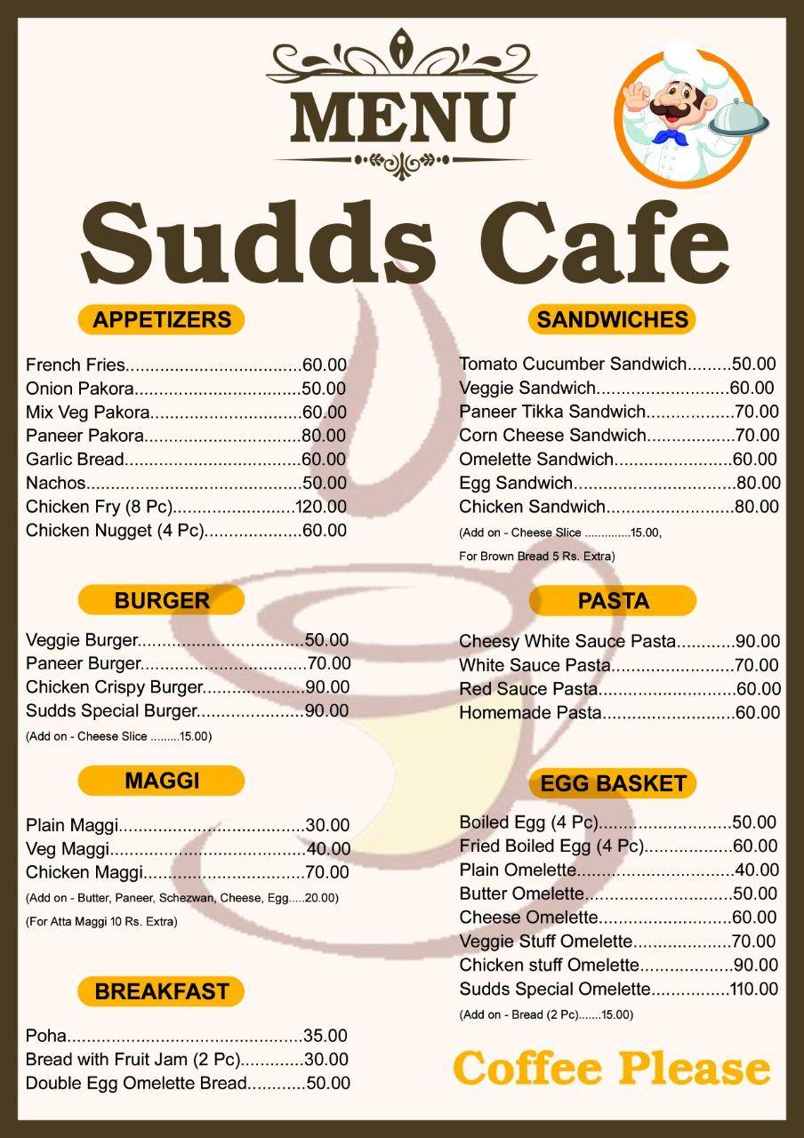 SUDDS CAFE menu