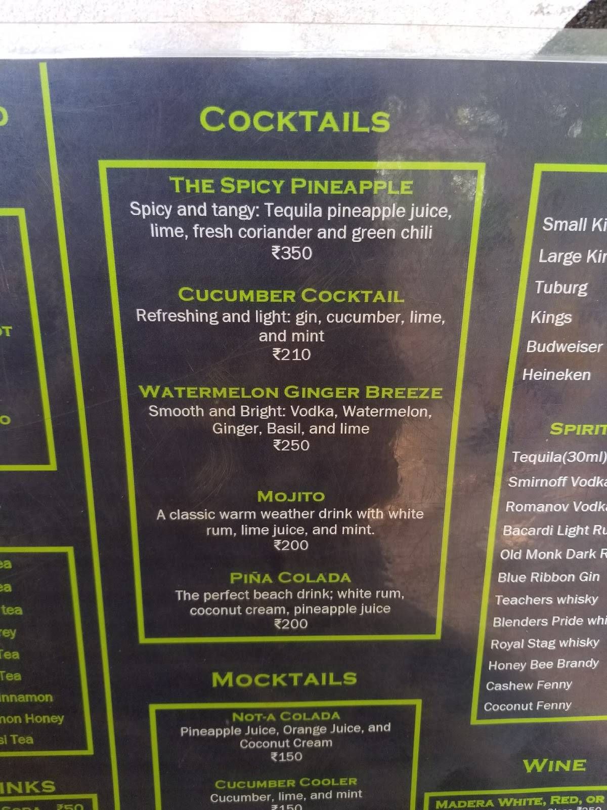 Saffron Sands Agonda menu