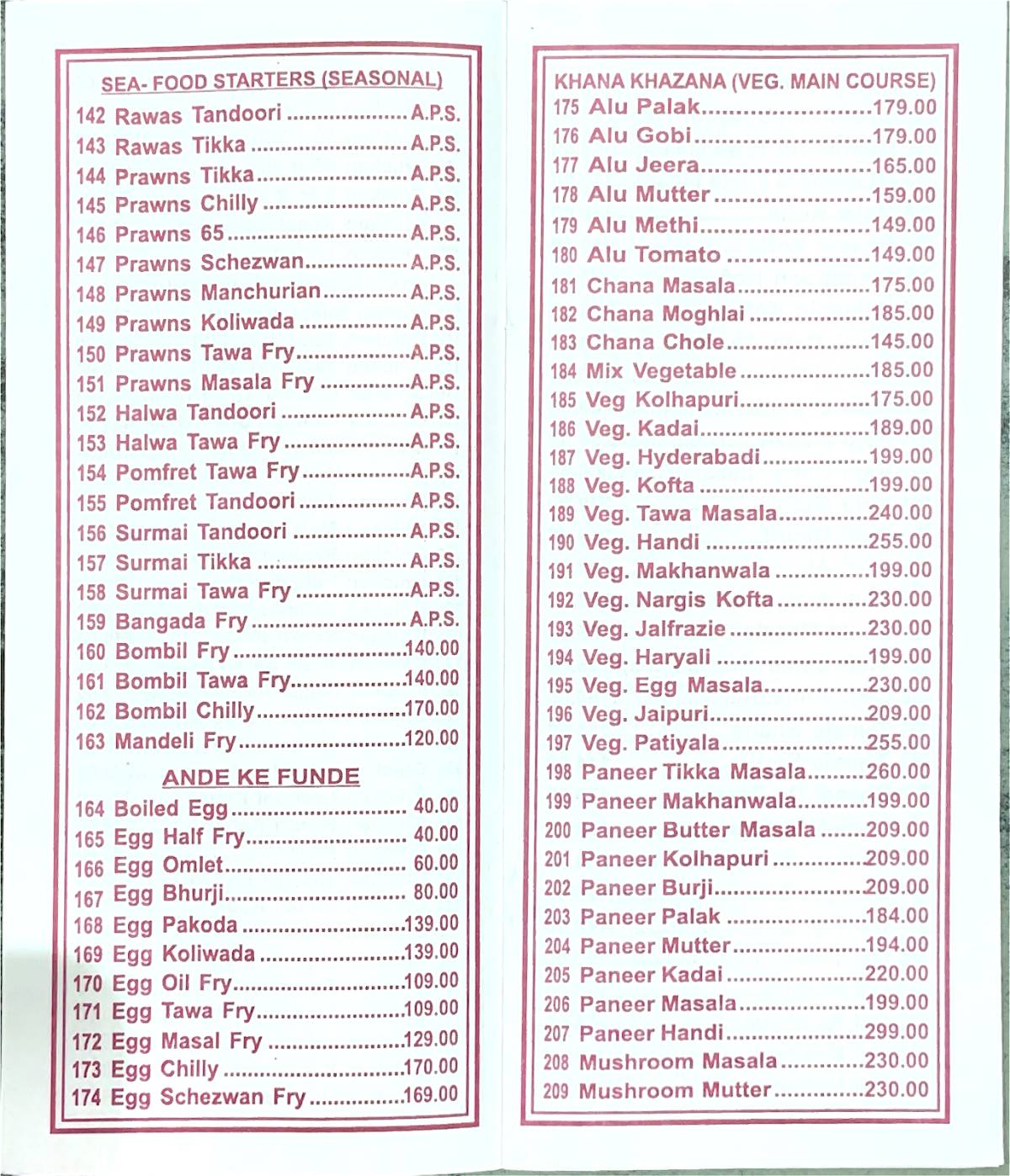 Sai Shankar restaurant and bar menu