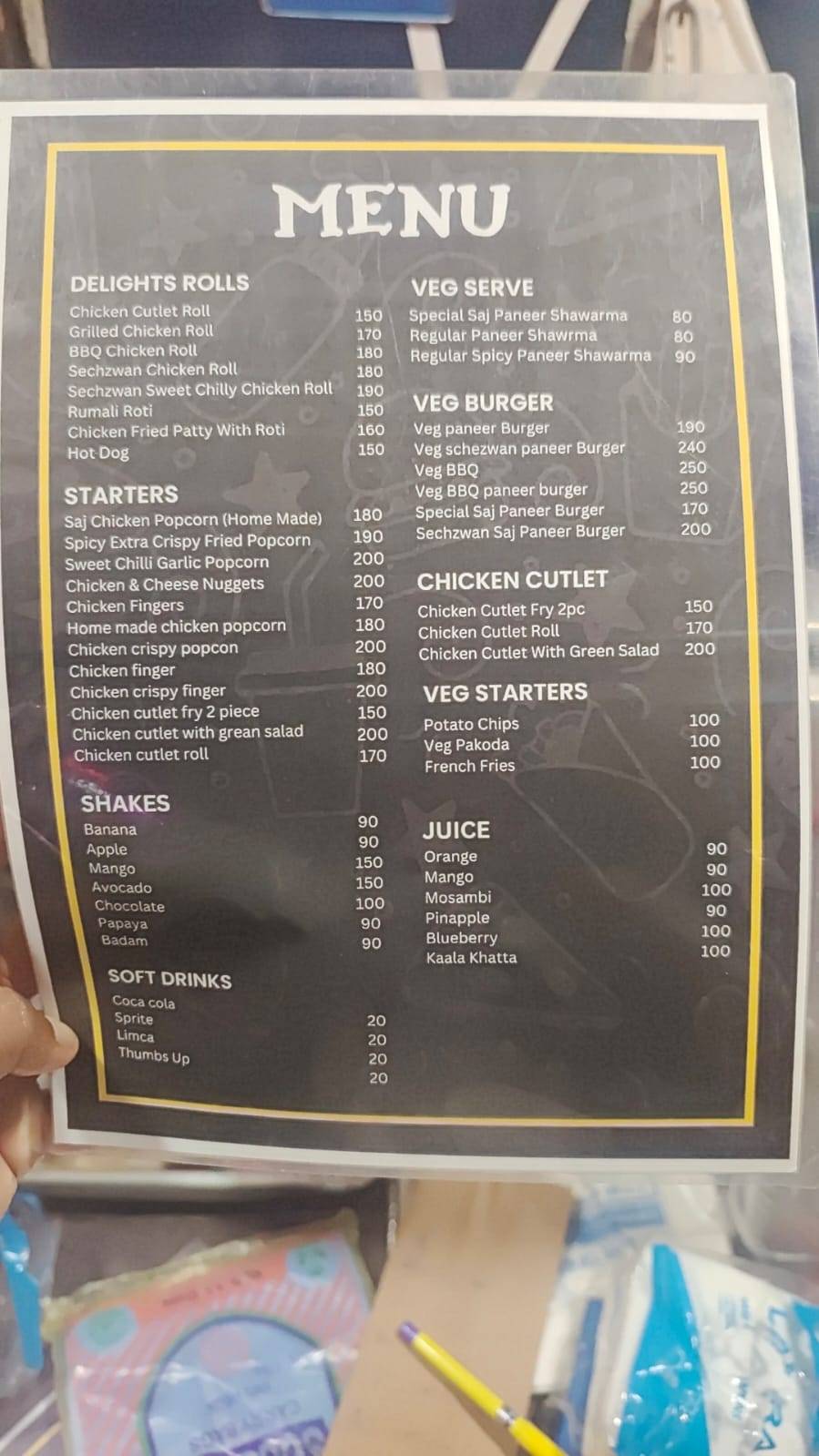 Saj Chicken Shawarma & Burger Bites Food Court menu