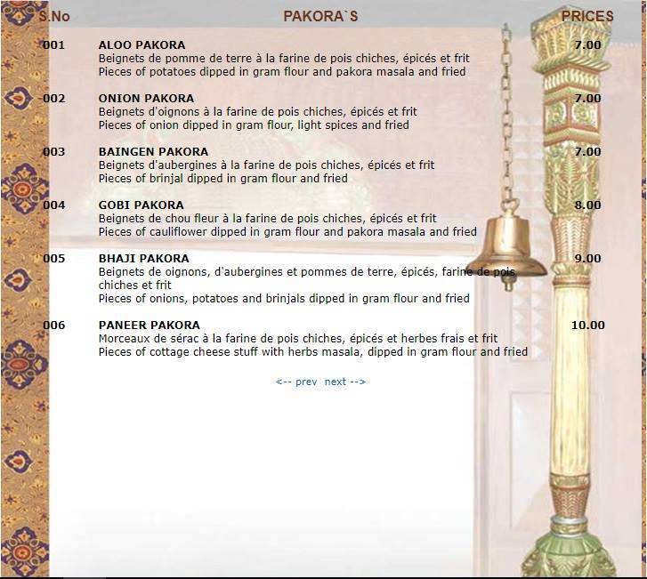 Menu di Sajna Restaurant 