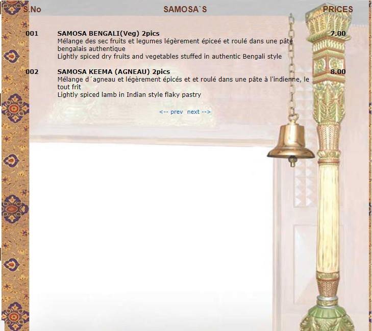 Menu di Sajna Restaurant 