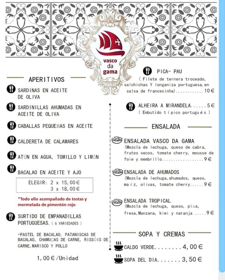 Carta del restaurante Pastelería Vasco Da Gama, Salamanca, C. Azafranal