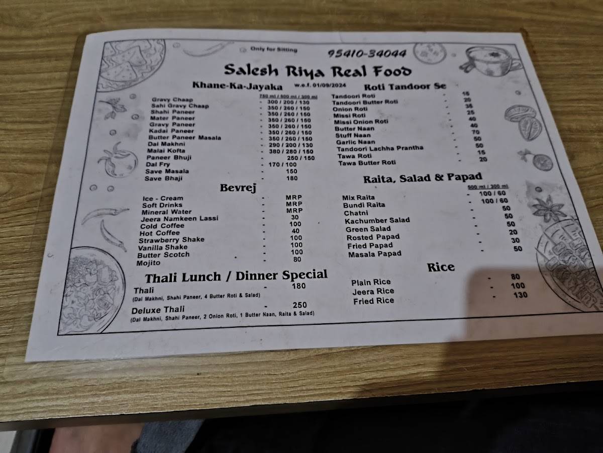 Salesh Riya Real Food menu