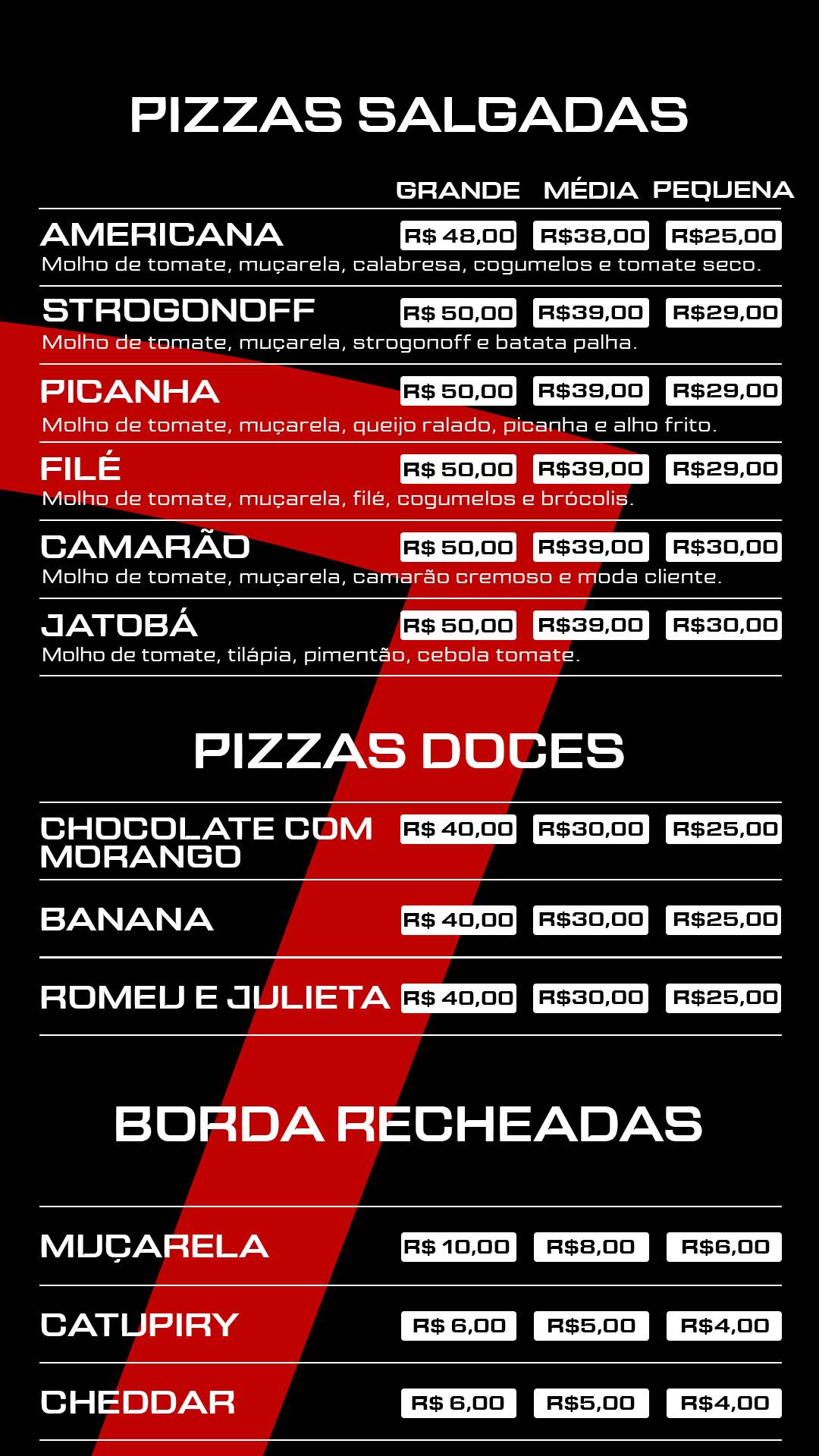 Pizzaria Brás cardápio