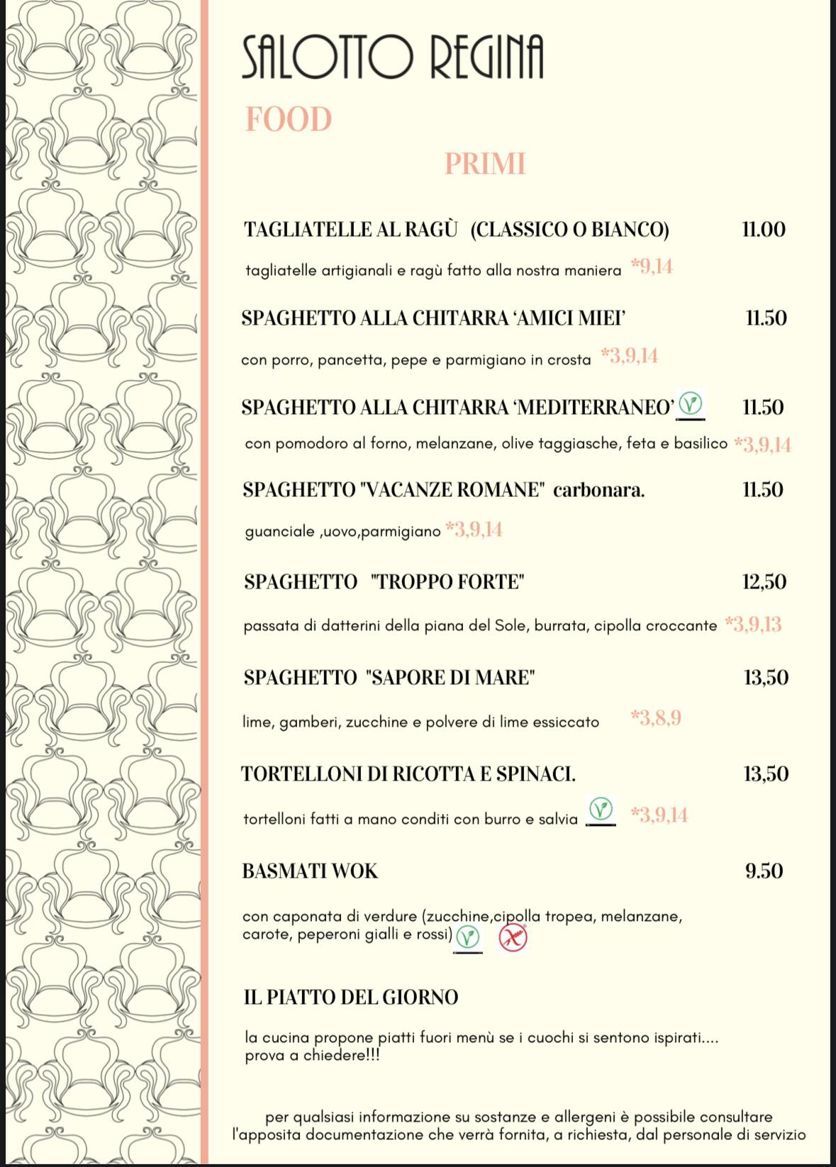 Menu di Salotto Regina 