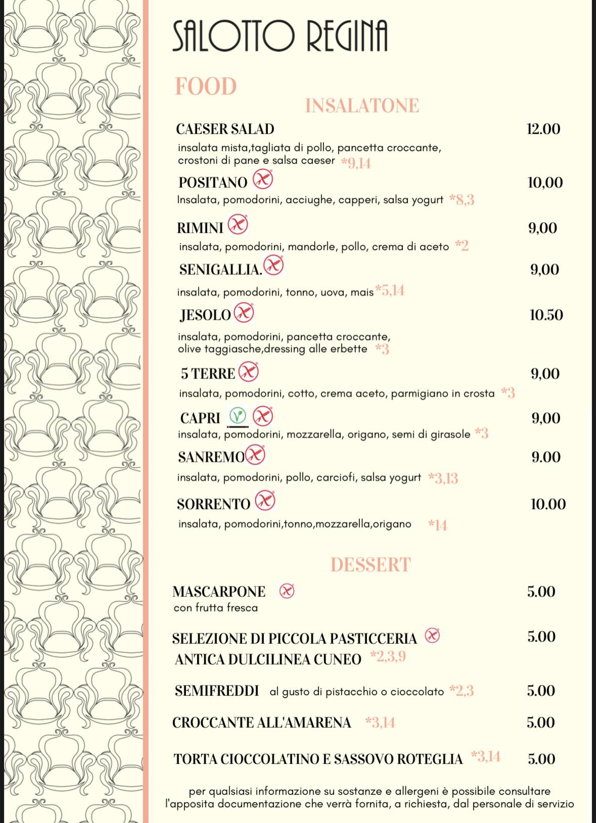 Menu di Salotto Regina 