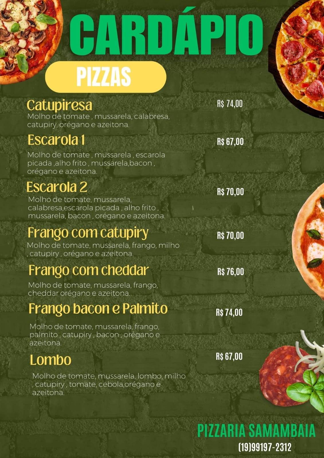 Samambaia Pizzaria e Lanches cardápio