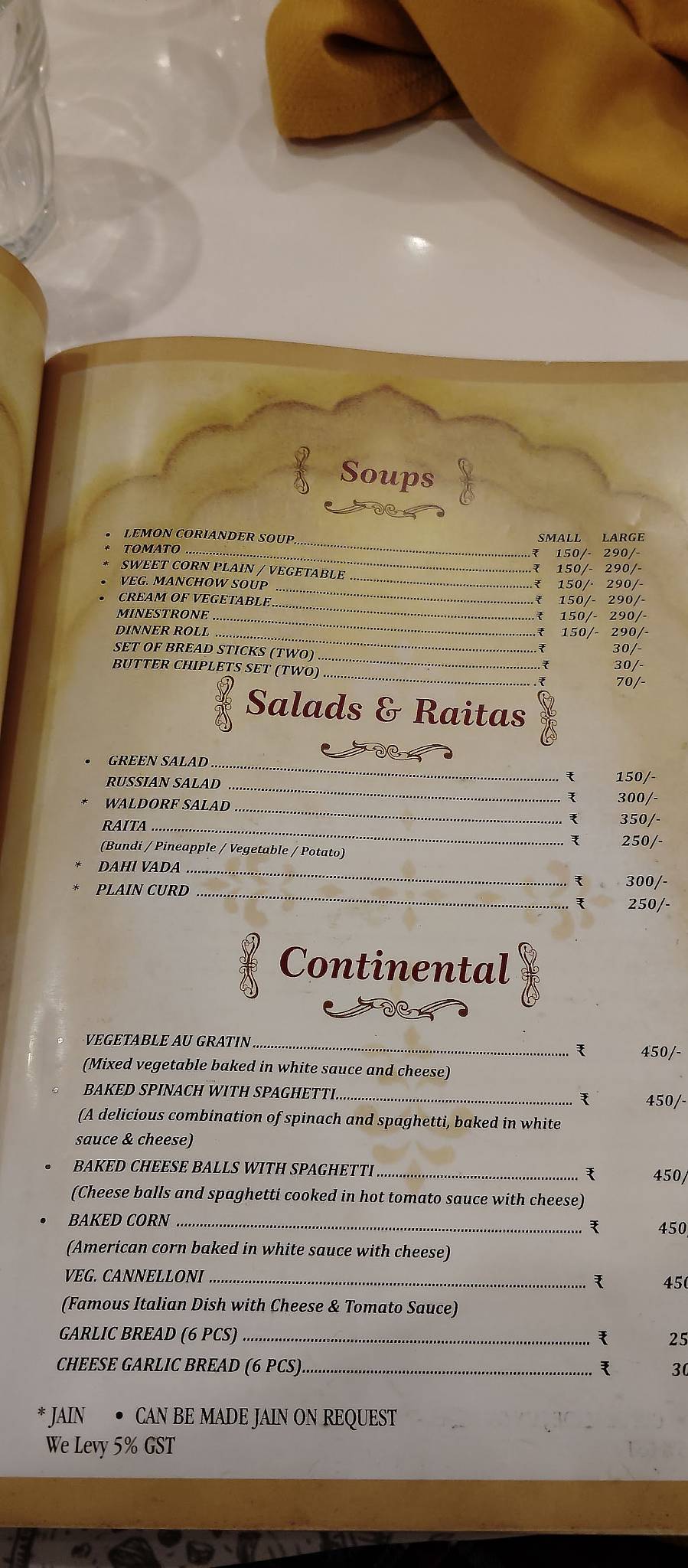 Samrat menu