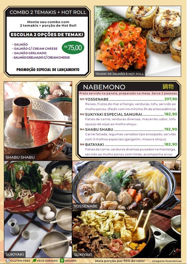 Restaurante e Karaokê Samurai cardápio