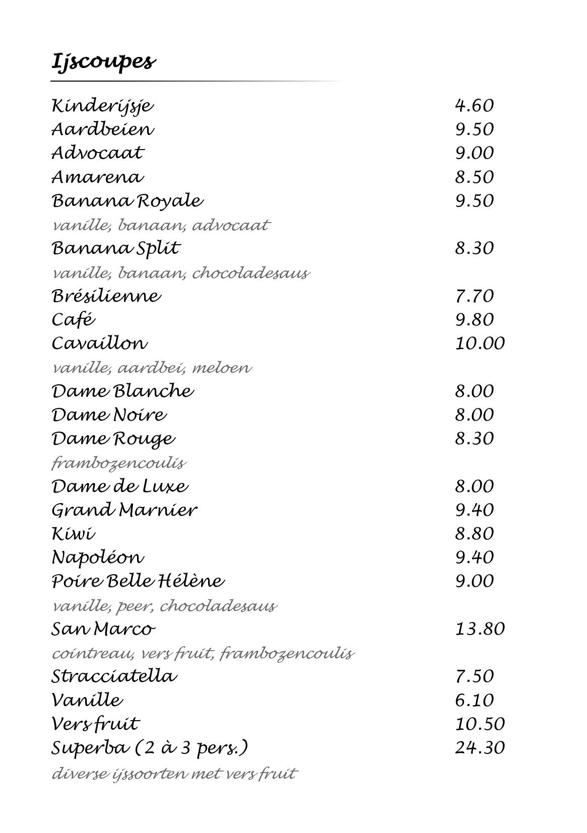 Menu de San Marco Roeselare