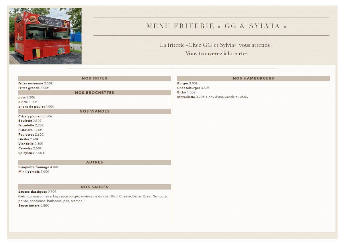 Menu de Sandbar