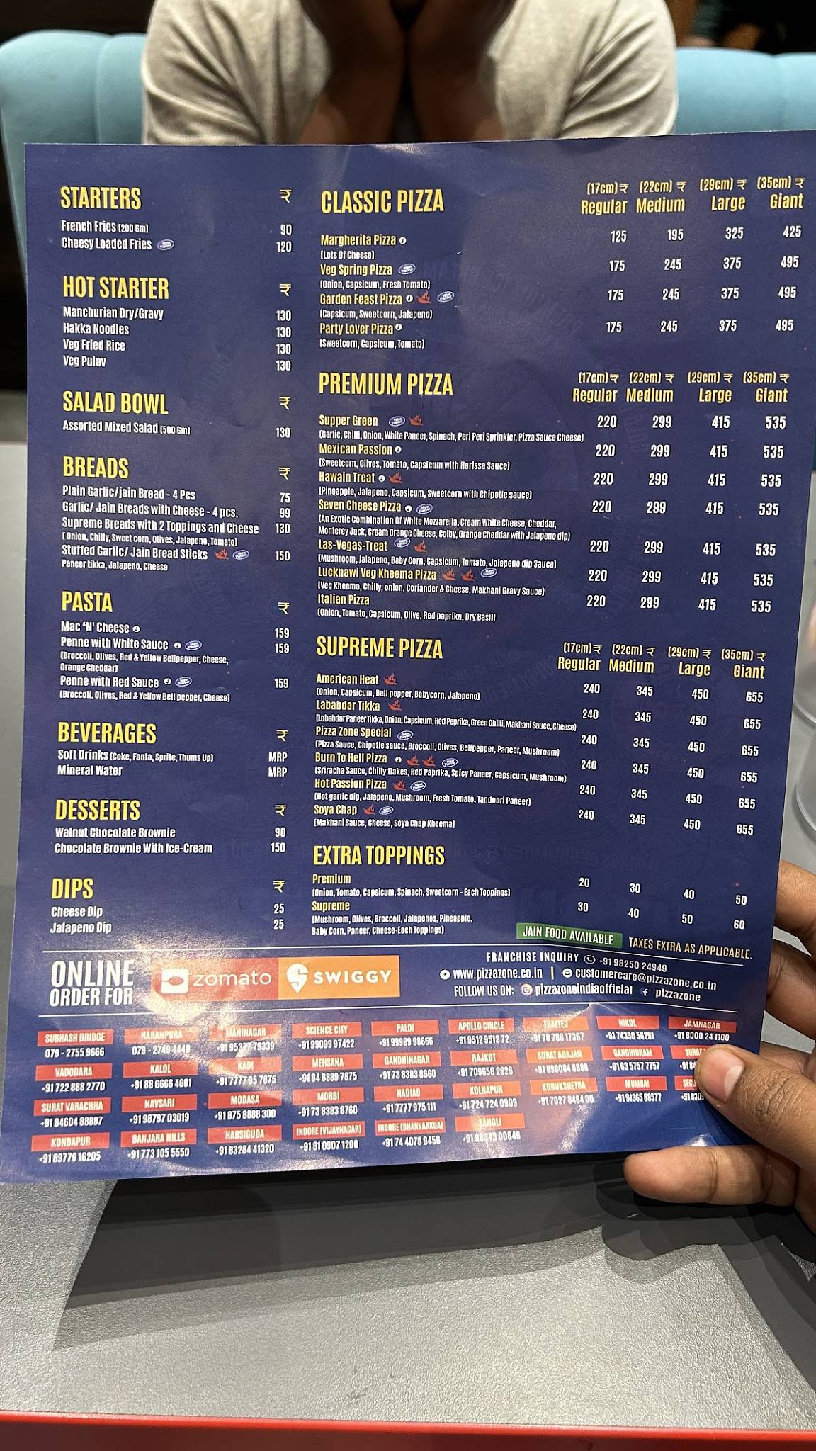 PIZZA ZONE menu