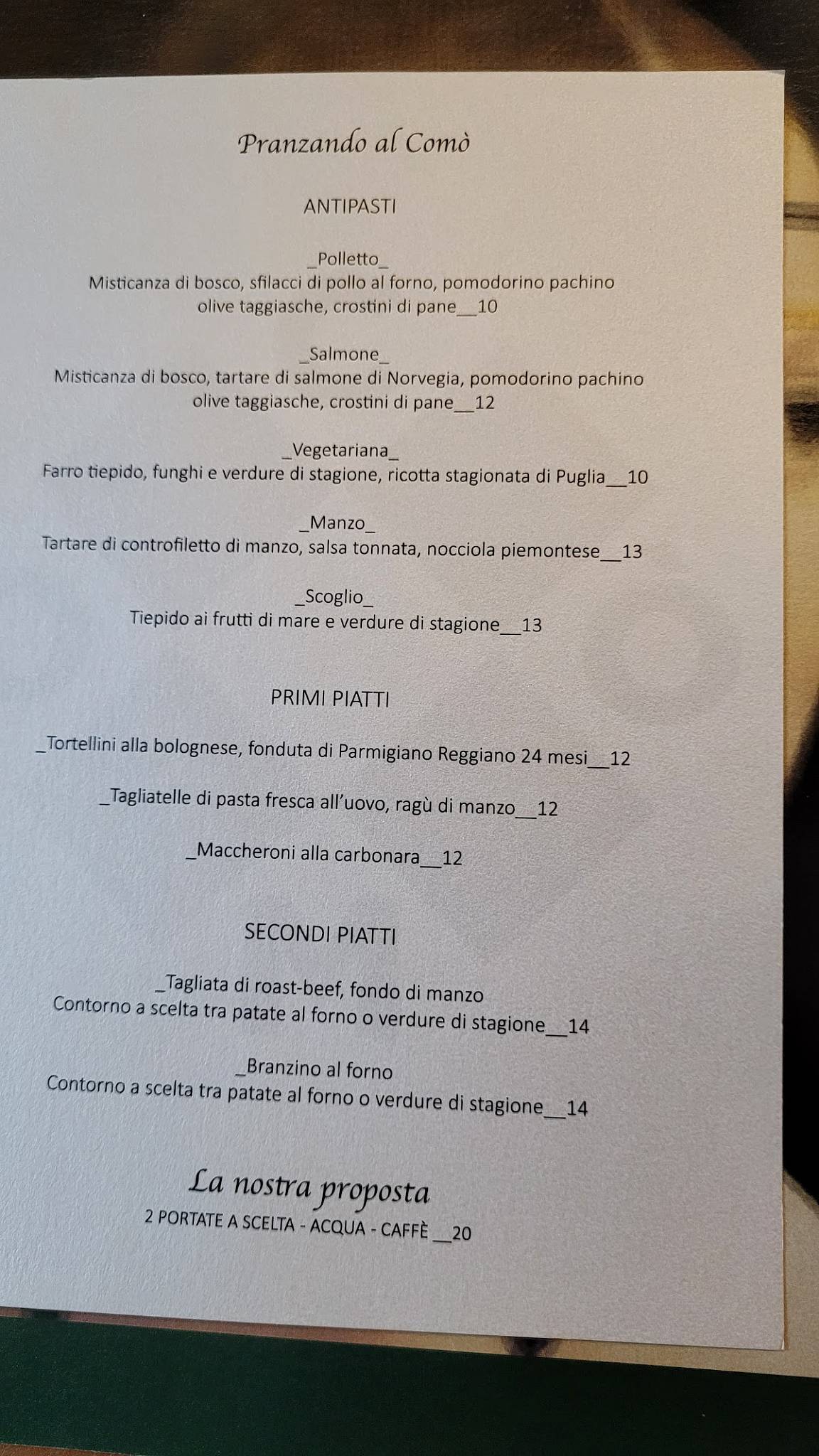Menu di Comò Ristorante 