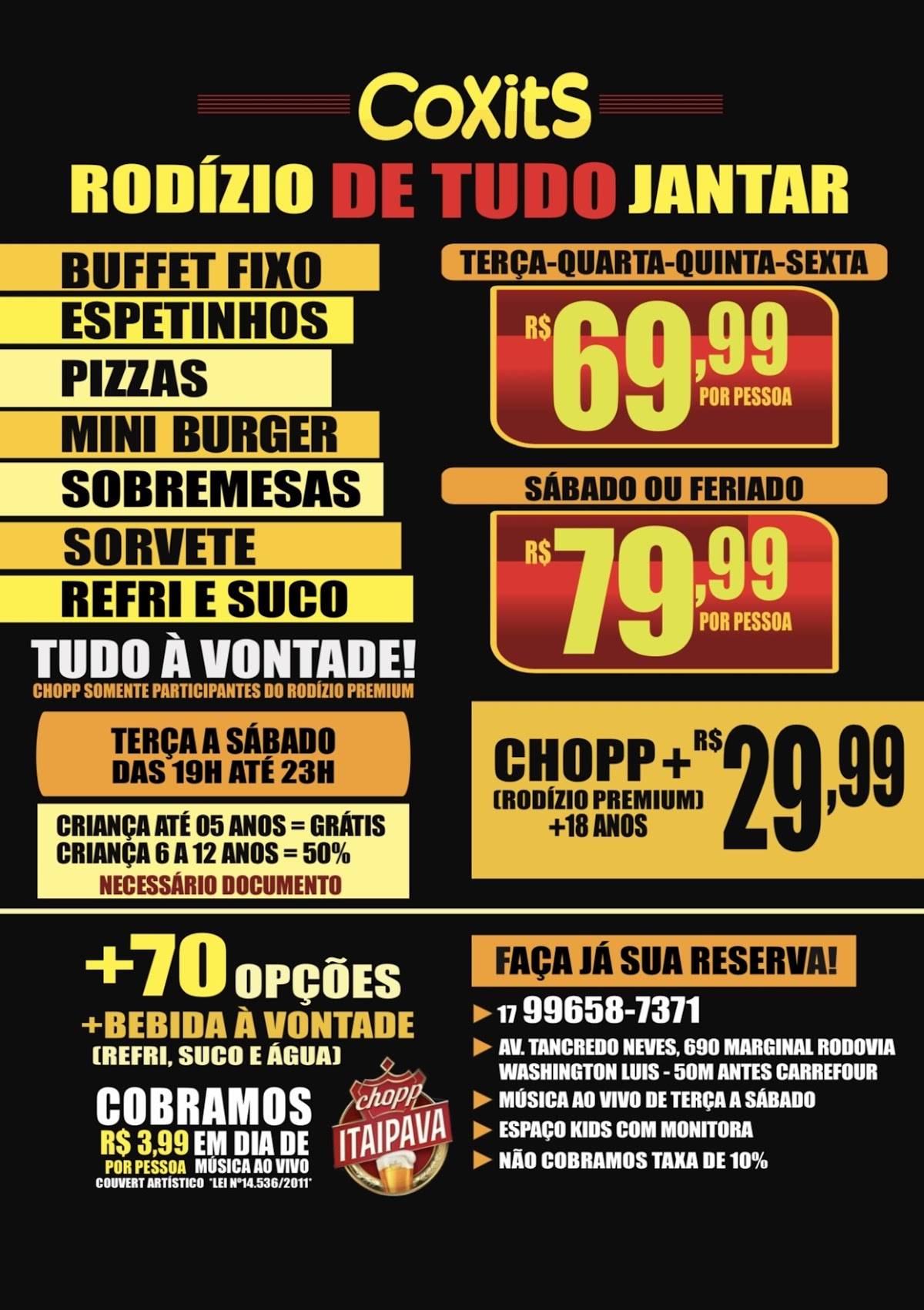 COXITS - Restaurante e Choperia c/ ESPAÇO KIDS cardápio