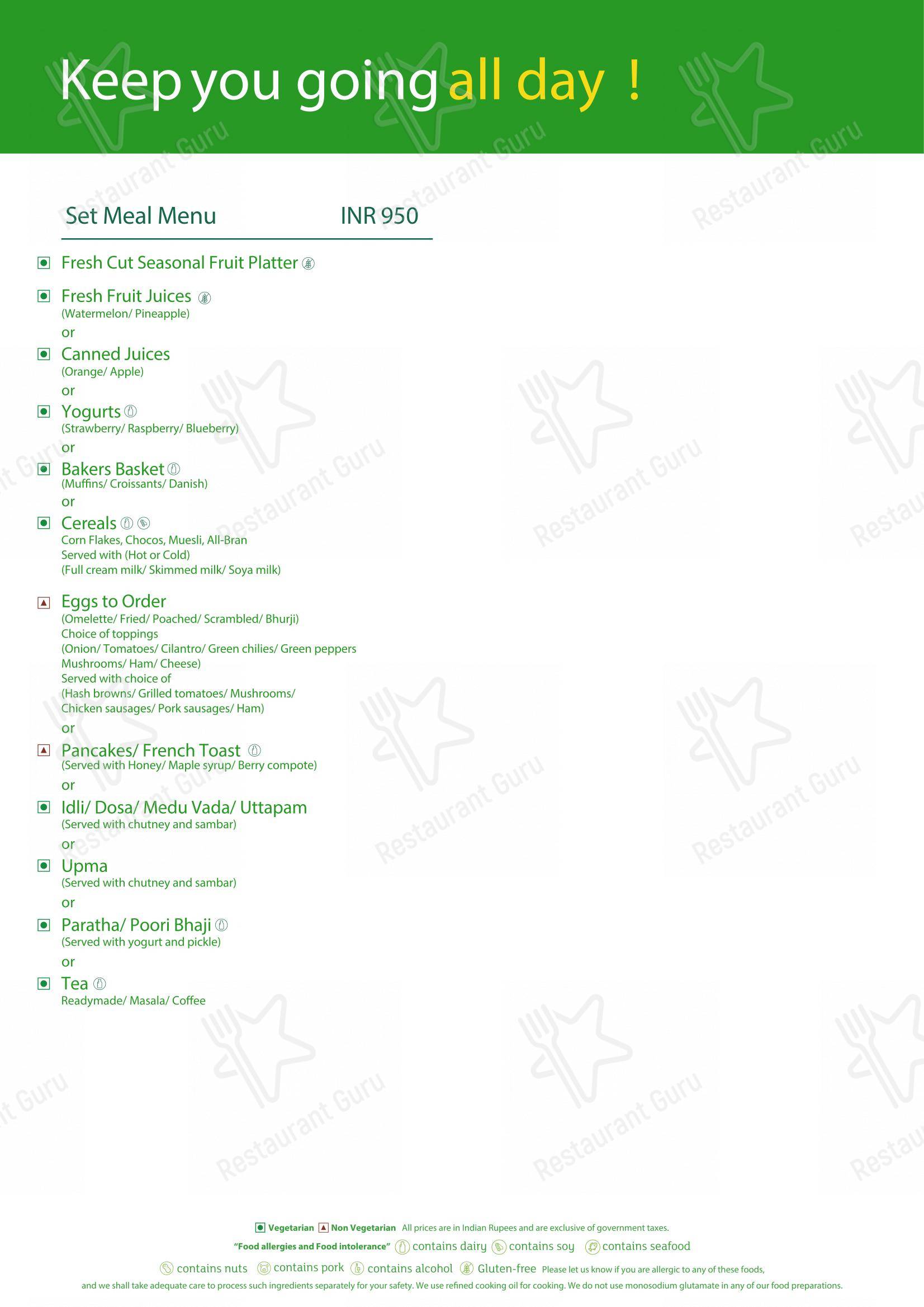 Menu for the Saptami restaurant