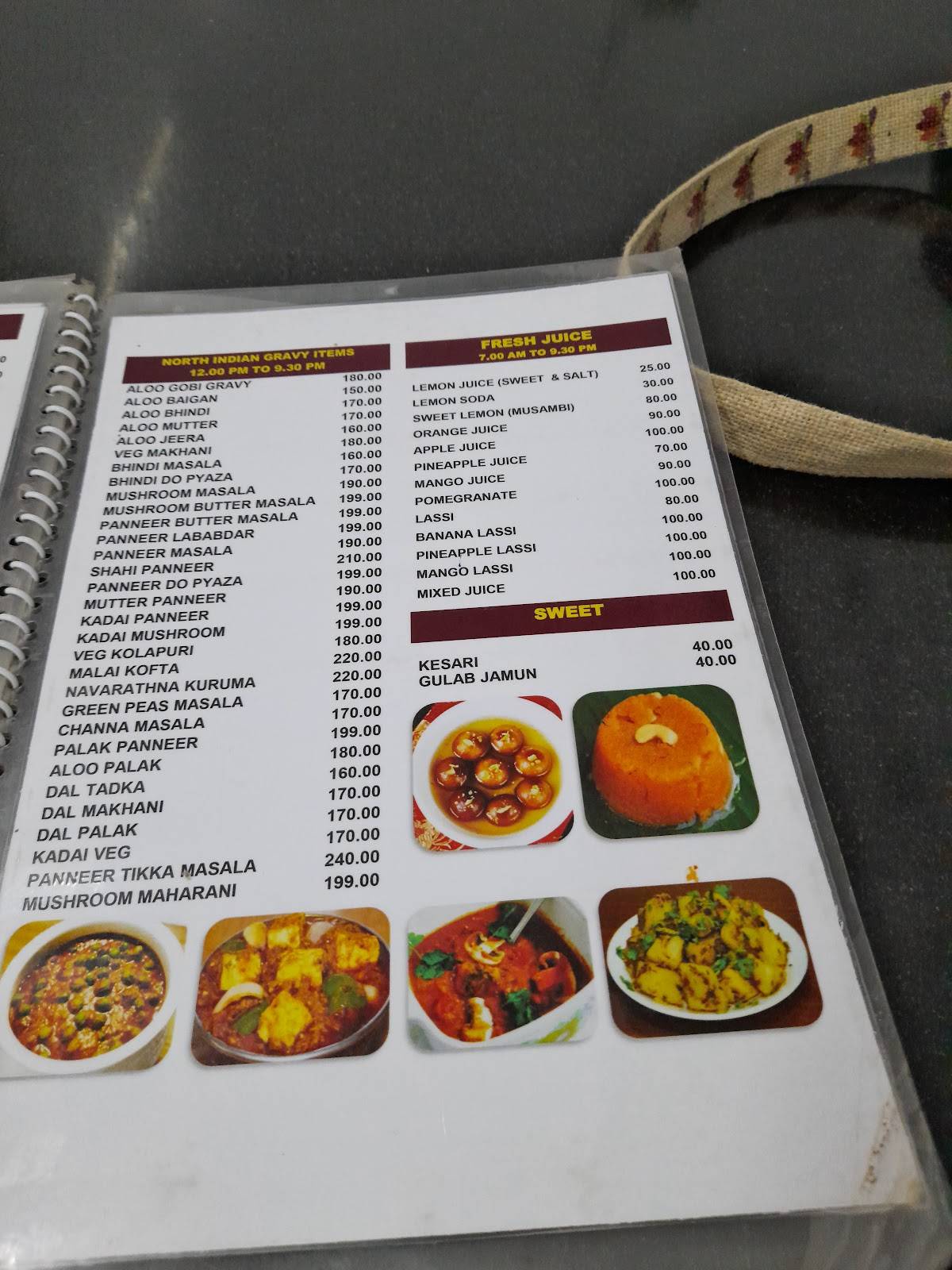Saravana Bhavan menu