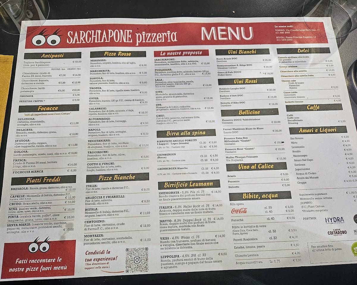 Menu di Sarchiapone pizzeria Torino 