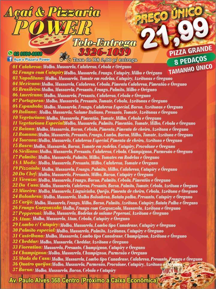 Saullo Pizzaria cardápio