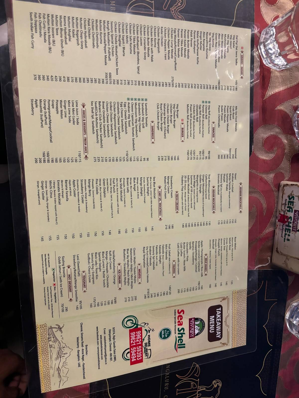 Savoury Sea Shell menu