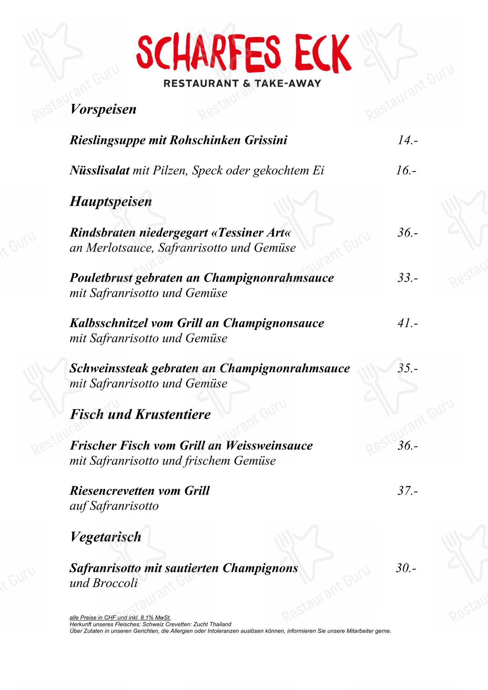 Menu per Scharfes Eck Restaurant & Take-Away ristorante
