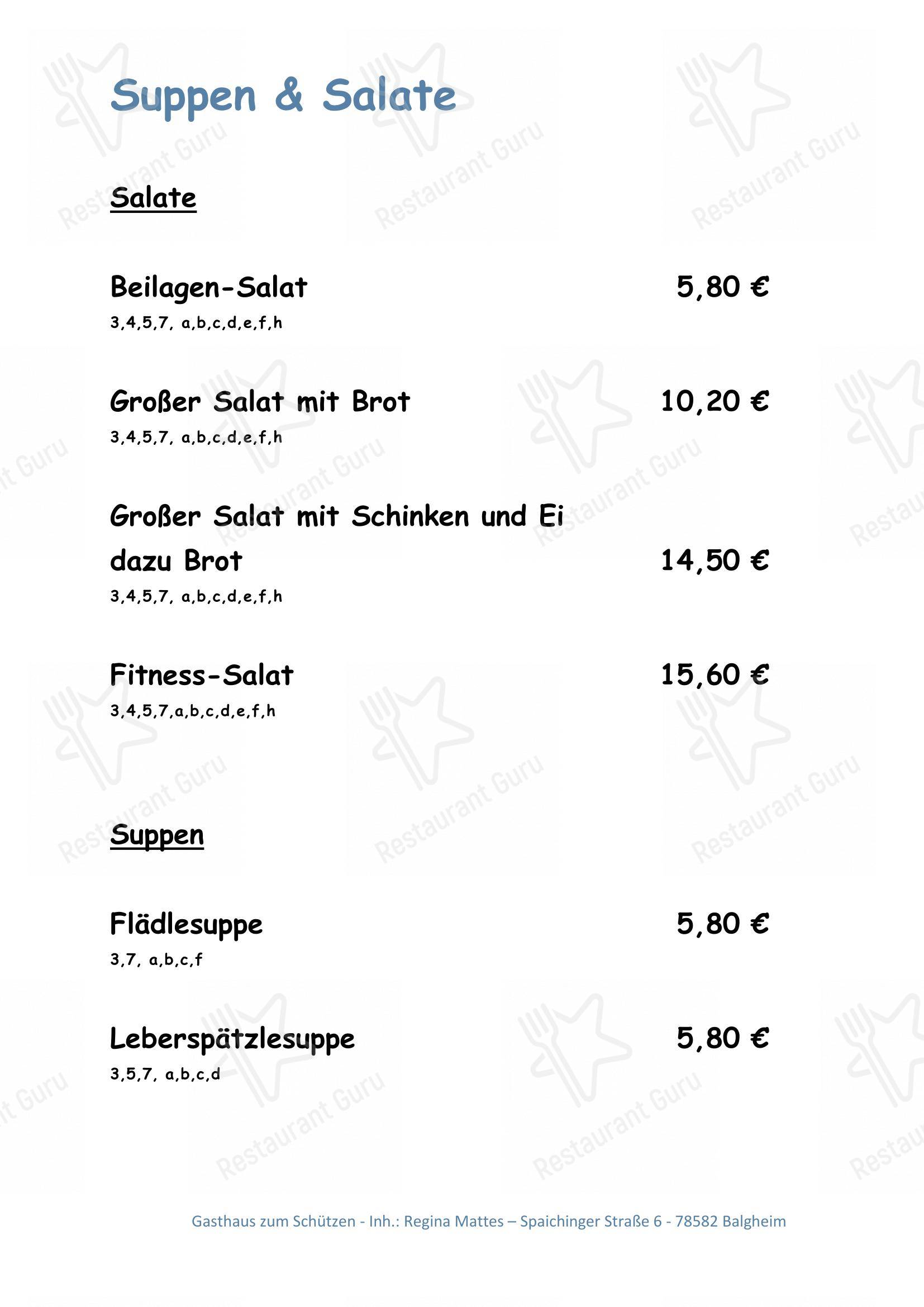 Speisekarte von Schützen restaurant, Balgheim