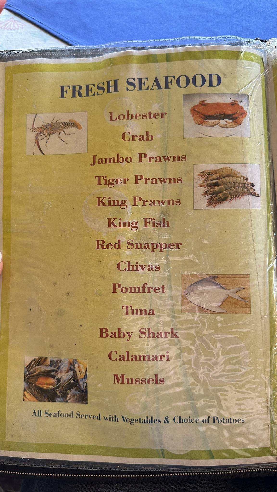 Sea Front Beach Huts Patnem menu