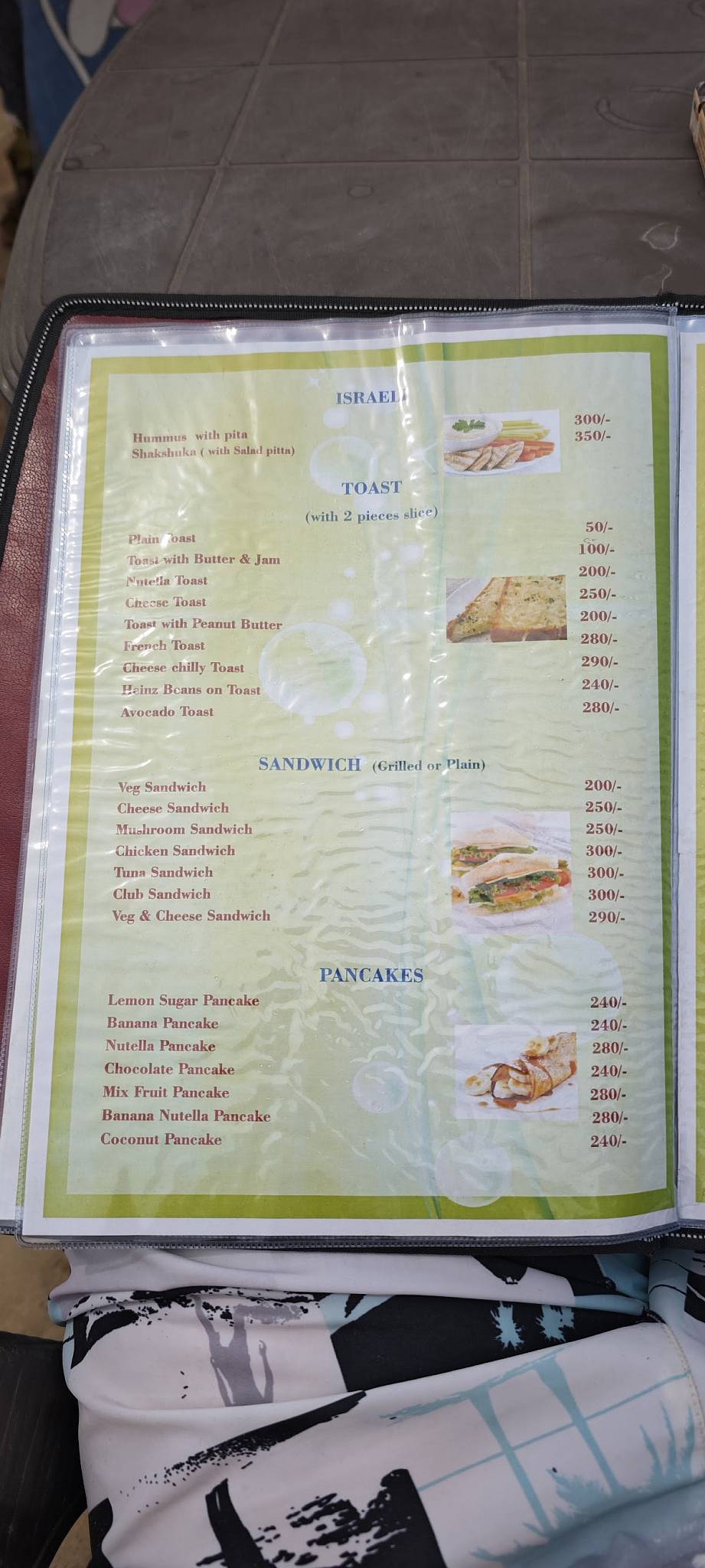 Sea Front Beach Huts Patnem menu