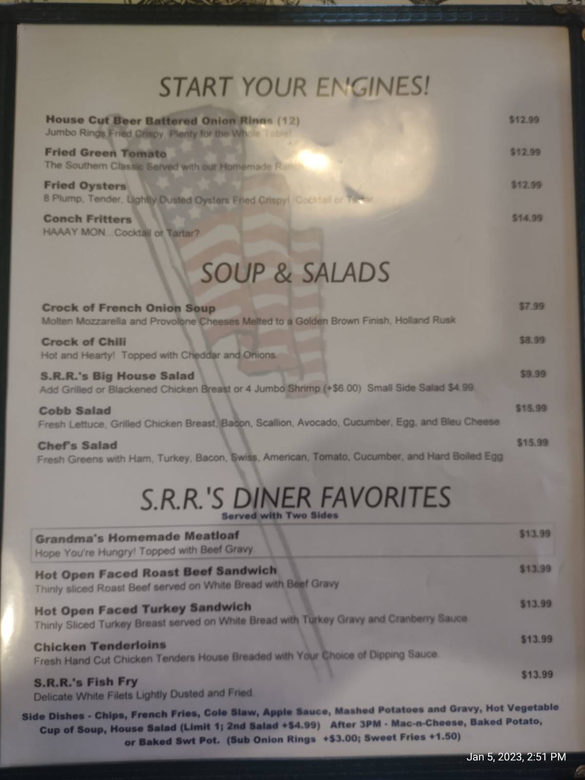 Menu at Sebastian's Roadside Restaurant, Sebastian