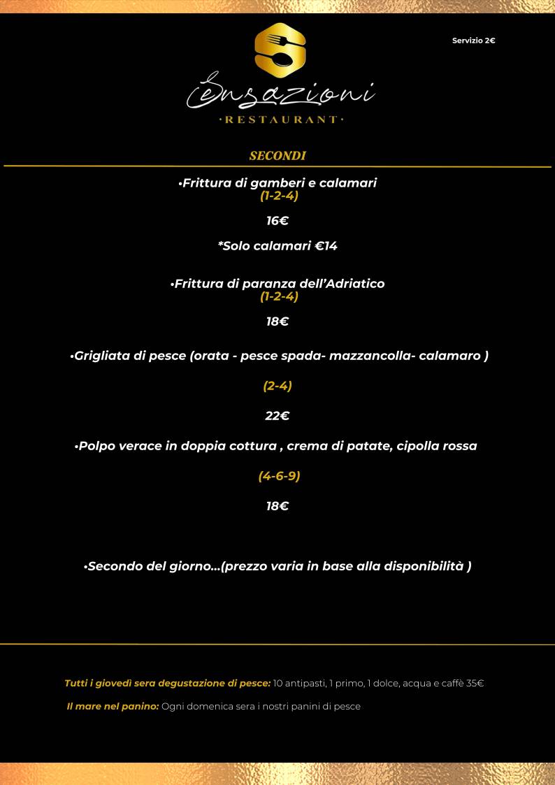 Menu di Sensazioni Restaurant