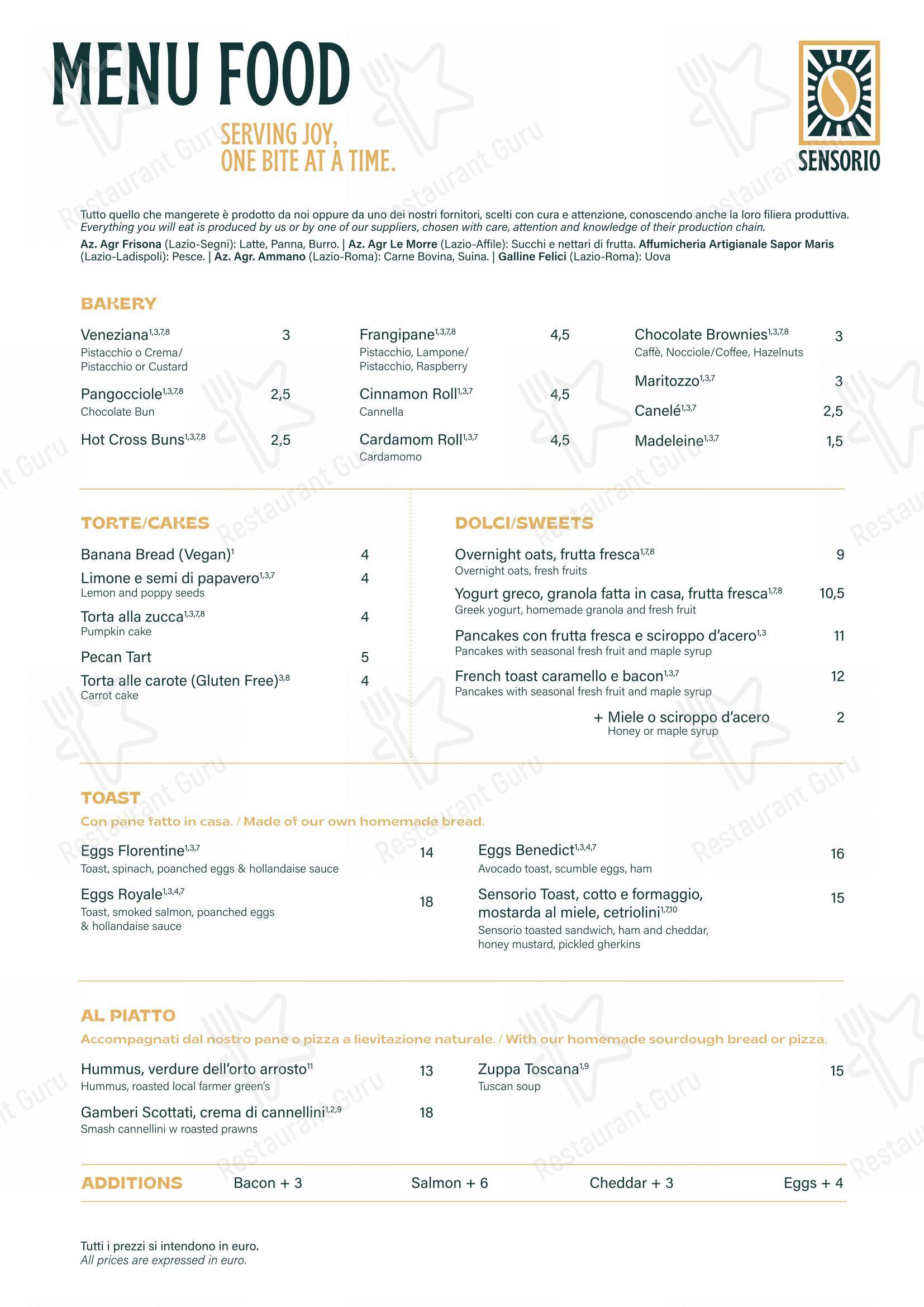 Menu di Sensorio Coffee Lab - Menu bar