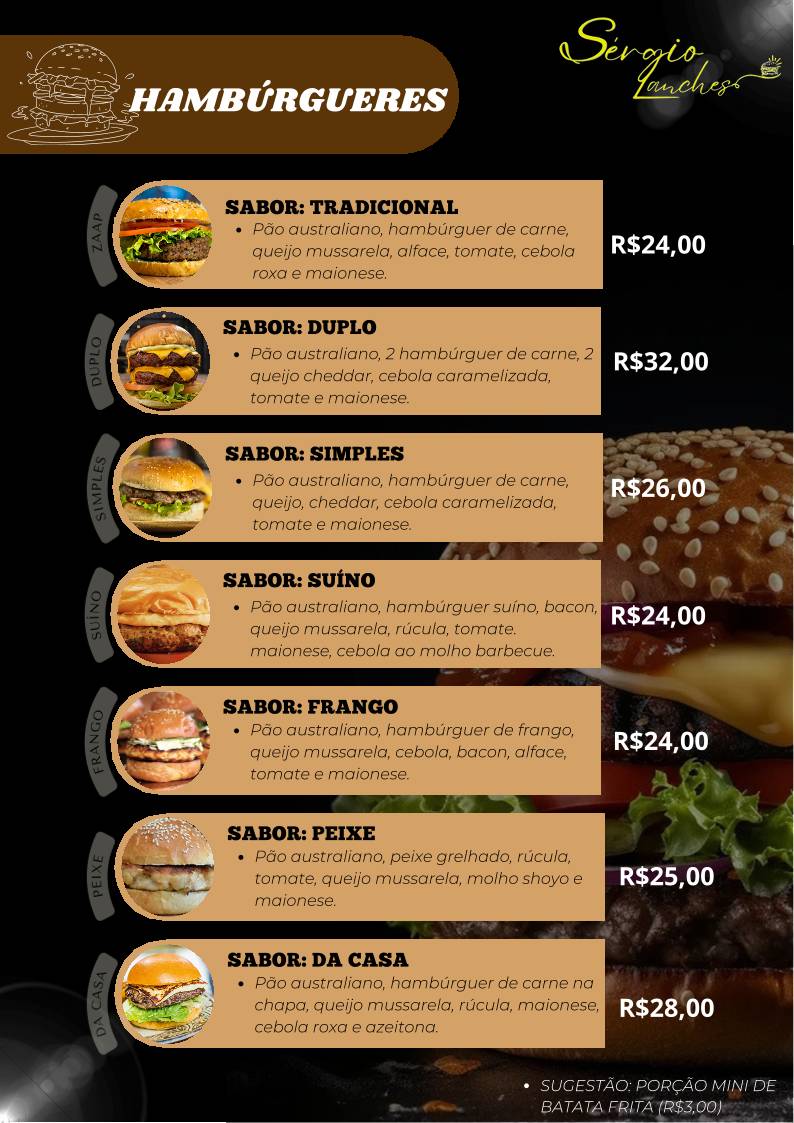 Sérgio Lanches cardápio