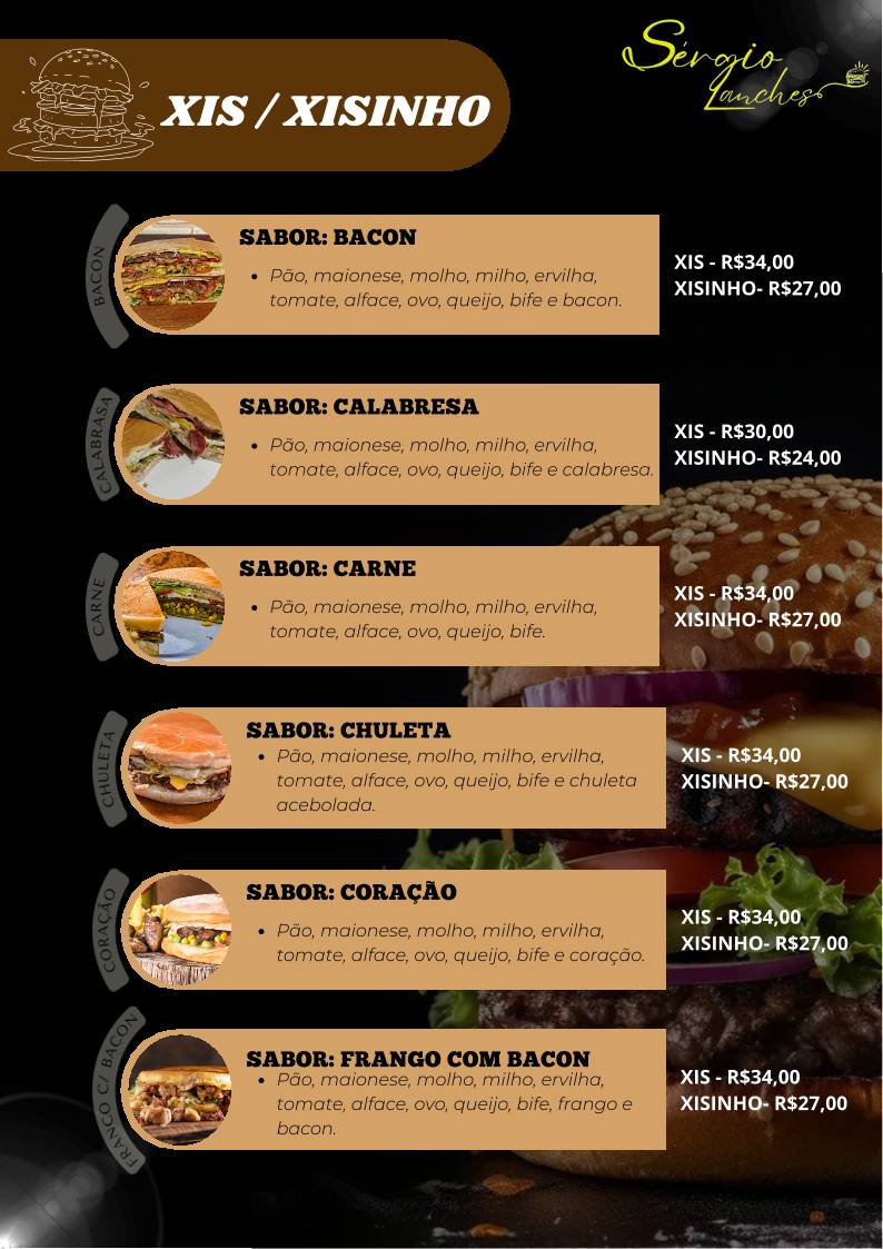 Sérgio Lanches cardápio