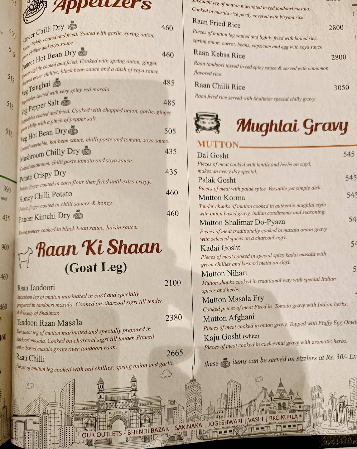 Shalimar Restaurant menu